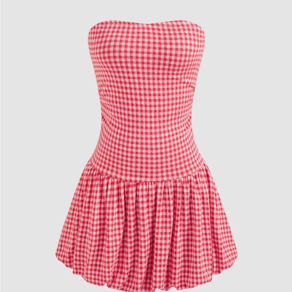 Cider Knit Red Gingham Strapless Dress Women’s Medium
